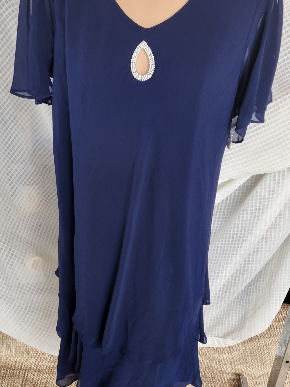 Onyx Nite Navy V-Neck Tunic with Teardrop Rhinestone Accent